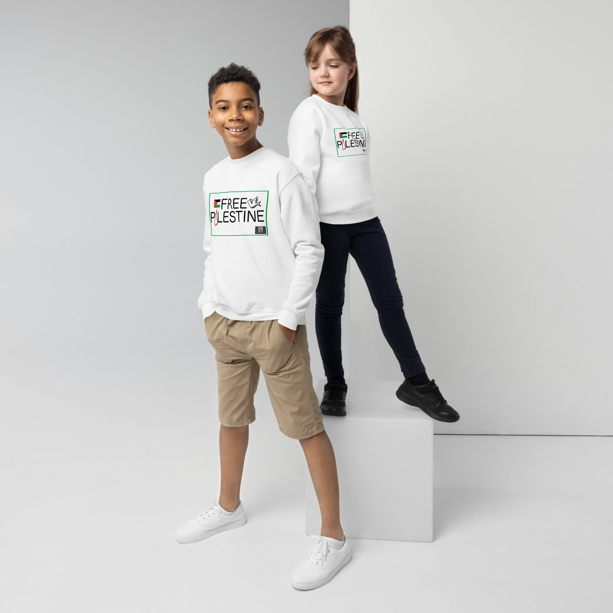 Youth Free Palestine - Relief QR crewneck sweatshirt